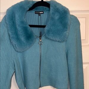 Fashion Nova Blue Faux Fur Collar Jacket